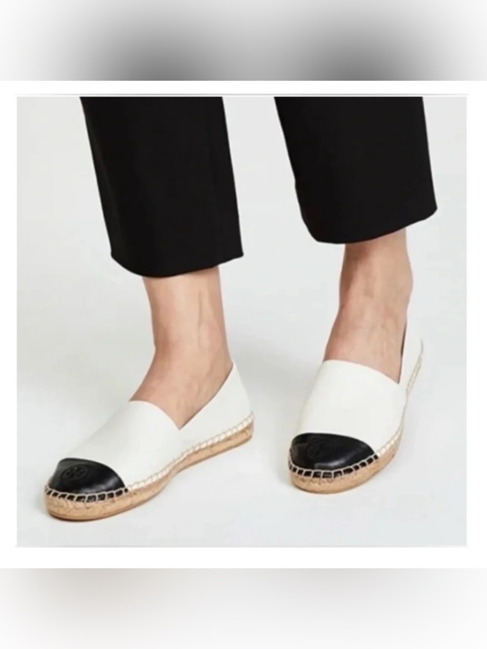 Tory Burch White Espadrille Flats with Black Toe Cap